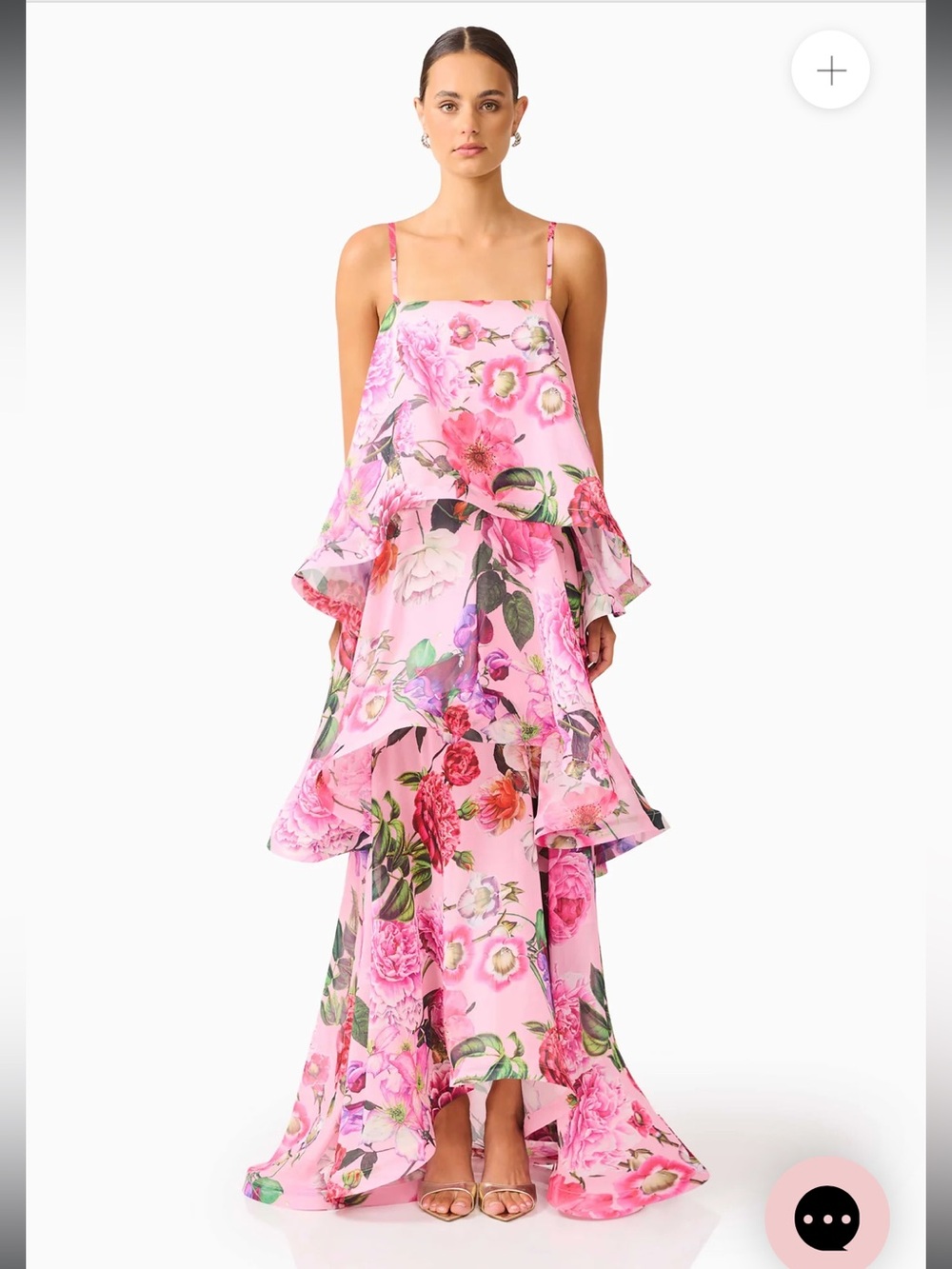 elliatt armani pink floral print tiered ruffle flared maxi gown dress size XL - Picture 1 of 12